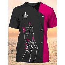 안전 노가다 직업 여성용 티셔츠 프린트 캐주얼 반팔 티 레귤러 네일 전문 유니폼 블라우스 여름 뷰티 작업, 02 B4 SKCS-5_04 M