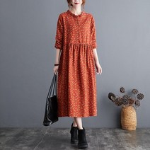 A라인 원피스 아이보리 여름 미니 오피스룩 코튼 린넨 캐주얼 롱 드레스 S2115 여성용 가을 빈티지 플로랄 프린트 스탠드 칼라 a라인
