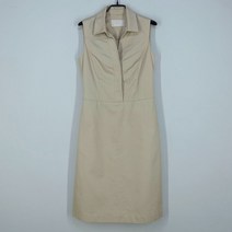 빈티지다온 이엔씨 V넥 미니스냅버튼 민소매 미디원피스 베이지