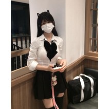 체크스커트 원래 화성 홈 유니폼 정품 하이 웨이스트 플리츠 개 짧은 그리드 탄성 허리 셔츠 정장
