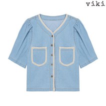노카라 포켓 디테일 데님 블라우스 (TEBKF2463)
