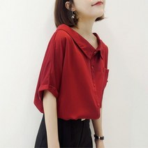 WZC 봄 여름 여성 반팔 셔츠 남방 블라우스 카라 무지 롤업 원포켓 루즈핏 빅사이즈 상의 러블리