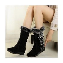 여성 부츠 가 겨울 패션 스노우 부츠 신발 허벅지 스웨이드 미드 카프 부츠 빅 사이즈 3542