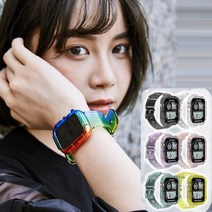 [천삼백케이] [골피아] LD-1006 A풀커버스트랩 투명 스마트워치밴드 스치케이스, 04. 연보라/38-40-41mm