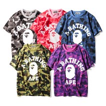 A Bathing Ape 스트리트 힙합 티셔츠 BAPE 멀티컬러 카모 반팔 셔츠