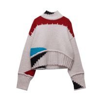 자라 ZARA 스타일 오버핏스웨터 반폴라 배색 숏 니트 스웨터 5802109