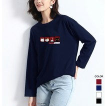 [오늘발송] 스타일아유 데일리 여성용 라운드 긴팔 티셔츠 프린트 러블리 고양이 패턴 세미 오버핏 긴팔티[AYA8TS0254]