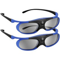 FULL-2Pcs 액티브 셔터 안경 DLP-Link 3D 안경 BenQ W1070 W700 Pr과 호환되는 DLP LINK 프로젝터용 USB 충전식, 파란색