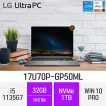 [오늘출발] LG전자 울트라PC 17U70P-GP50ML 17인치 대학생 인강용 문서작업 가벼운 초경량 휴대용 재택근무 기업용 저렴한 비즈니스북, Win10 Pro, 32GB, 1TB