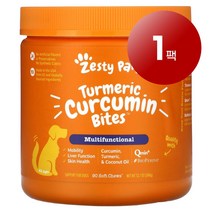 리암마켓 Zesty Paws 제스티 포우즈 강아지용 건강 관리 보충제 터메릭 커큐민 바이트 오리고기맛 소프트 츄 90정 1팩