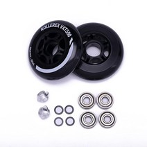 Rollerex VXT500 인라인 스케이트/롤러블레이드 휠 (베어링 스페이서 및 와셔 포함 2팩) - 롤러 블레이드 립스틱 수하물 또는 휠체어에 사용 (스틸 블랙 72mm)
