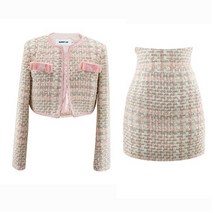 하객룩 신제품 트위드 스커트 여성 한국 투피스 정장 작고 향기로운 가디건 짧은 재킷 + 서스펜더 미니