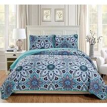 mk home 3pc 킹캘리포니아 킹 오버사이즈 퀼트 침대보 커버렛 세트 꽃무늬 청록색 흰색 회색 새 제품