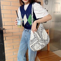 튼튼한 반다나 패브릭 에코백 김나영 정유미 애코백 뜻 텀블러 노트북 미니 가방, 블랙