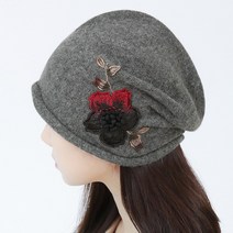 라핑 포인세티아 울 비니 울 소재 중년 포인트 여성 헤어두건