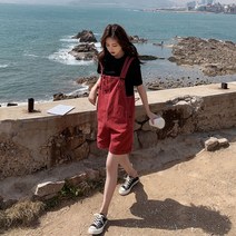 여자멜빵반바지 와이드 점프수트 작업복 멜빵 바지 코디