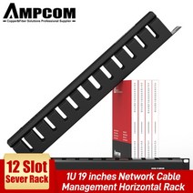ampcom 1u 케이블 관리 수평 마운트 19인치 서버 랙 1224 슬롯 금속 핑거 덕트 와이어 오거나이저(커버 포함), 12슬롯