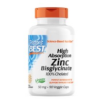 Doctor's Best High Absorption Zinc Bisglycinate 100% Chelated 50 mg 90 Veggie Caps