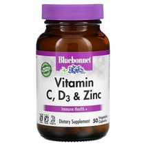 블루보넷 뉴트리션 Bluebonnet Nutrition 비타민C D3 및 아연 베지 캡슐 50정, 1개, 기본