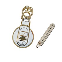 루루형제 BMW 미니쿠퍼 1 2 3 4 5 6 7 x5 x6 x4 시리즈 스마트 자동차 키케이스 + 번호키링 + 가죽 리본 키링 세트 3 4버튼, 크림화이트, AM-01