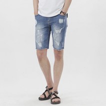 지기젠 남성용 디스트로이드 페인팅 반바지 워싱 헤짐 5부 청바지