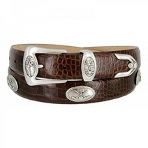 110353 BC3109 이탈리아 송아지 가죽 디자이너 골프 및 드레스 벨트 남성용, 46, 앨리게이터 블랙