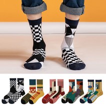 블랙 패턴 짝짝이 양말 언발란스 패션 코디 삭스 유니크 스타일 격자 무늬 디자인 블랙앤화이트 컬러, 2.옐로 브릿지