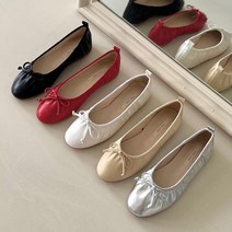 말랑 생고무창 리본플랫슈즈 실버 발레리나플랫 1cm