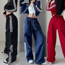 [트랙 라인] 힙스트릿! 2way 배색 롱 와이드 트랙 라인 카고팬츠 3color ( 포켓 / 허리밴딩 / 밑단 스트링 / 카고&조거 / Y2K 트레이닝 )