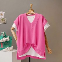 모노시크 레드카 비비드 V넥 박시핏 조끼 MNTE444