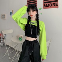 크롭 후드 집업 여성 나시 탱크탑 레이어드 하프 스웨터 여성용 하이 웨이스트 루즈 연습실 숏 배꼽 블라우스 힙합 재즈 탑 의류