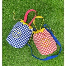 깅엄체크 해피 스마일 미니 복조리 파우치 토트백 크로스바디 데일리 가방