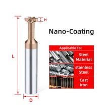 초경 T 슬롯 밀링 커터 텅스텐 스틸 엔드 밀 CNC 공구 금속 Al 구리 가공 선반, D20x75L, Coating, H1.0