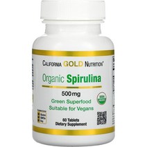 일본직구 캘리포니아 골드 자연유래 스피루리나 USDA 인증 자연유래 500mg 60정 병렬 수입, 수량, 상세참조