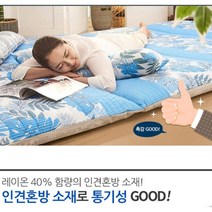 국산 홈수방 분리형 쿨잠 인견 요매트+필로우1 (컬러:리프블루만 구매가능)
