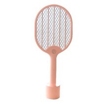 코드나인 휴대용 USB 충전 전기모기채 + 거치대, 핑크