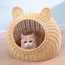 직구WORLD 라탄 고양이 쿠션 하우스, 베이지