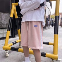 DFMEI.컬러 스트라이프 트레이닝 팬츠 와이드 스트레이트 반바지 여름 커플 5부 팬츠 여름비치 팬츠