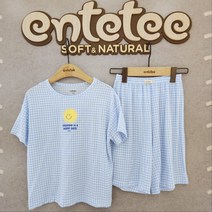 앙떼떼 NC경산점 [체크모달 3부세트] BLUE 텐셀모달원단 부드러운촉감 편안한착용감 반팔내복 여름내의 편안한 실내복 남아 여아 공용 초등학생