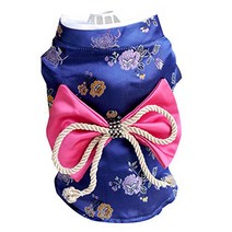 Creation Core Adorable Brocade Pet Kimono Dress Japanese Style Pet Dress Floral Bowknot Pet Costume, 1, Navy Blue