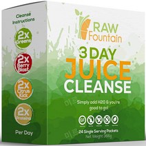 Raw Fountain 3 Day Juice Cleanse Detox 24 파우더 패킷 여행 및 비건 친화적 4가지 천연 향료 단백질 포함, 24팩, 1팩
