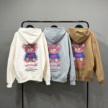 맨스토리 오버핏 캐릭터 테디베어 양기모 후드티셔츠