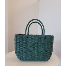 잇츠굿즈 물놀이 비치가방 빨대바구니 라탄바구니 라탄백 피크닉가방 빨대가방 피크닉바구니, 소, 민트그린