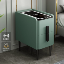 스마트협탁 침대옆 bedside 테이블 usb 블루투스 무선충전, 완제품, 45cm, 마츠스톤 그린 무선충전+삼색등