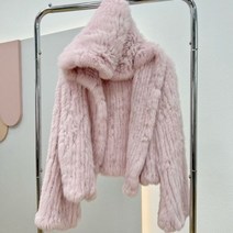 진품 토끼털 루즈핏 후드 플레어 슬리브 자켓 여성용 100% 천연 수동 직조 가을 겨울 신제품
