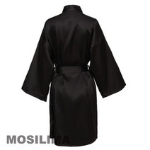 샤워가운 나이트가운 까운 잠옷 긴팔 로브 파티 배스로브 목욕 웨딩 일본옷, M, 블랙