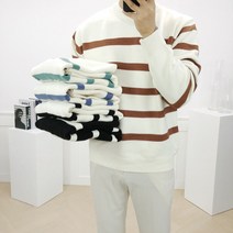 로니제이 남자 울 루즈핏 배색 톤 스트라이프 니트