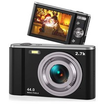 2.7K 디지털 카메라 AiTechny 블로깅 캠코더 44MP 아동용 16X 줌 컴팩트 어린이 초보자를 위한 충전식 미니 생일 선물 핑크 USA 미국, Black