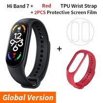 샤오미 미 밴드 7 스마트 팔찌 AMOLED 혈액 산소 피트니스 트래커 심박수 블루투스 방수 6 색, GV N Red Strap_CHINA
