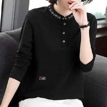 SunsiR 여성용 라운드넥 자수 포인트 티셔츠